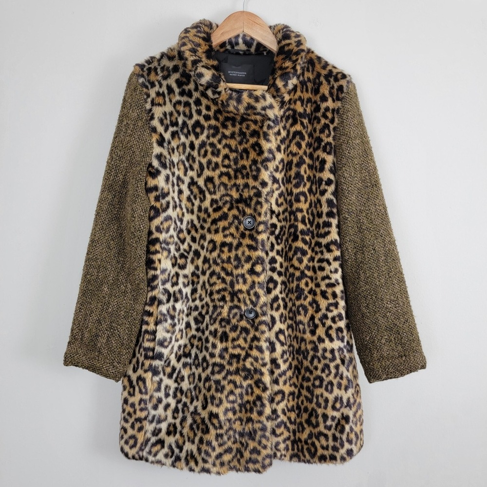 Scotch & Soda Jacket Expedition Express Womens‎ S Contrast Faux Fur Leopard Coat